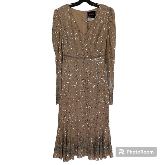 Mac Duggal | Sequin Fit N Flare Dress With Embellished Hemline Belt 10740 Size 2 - Picture 7 of 11